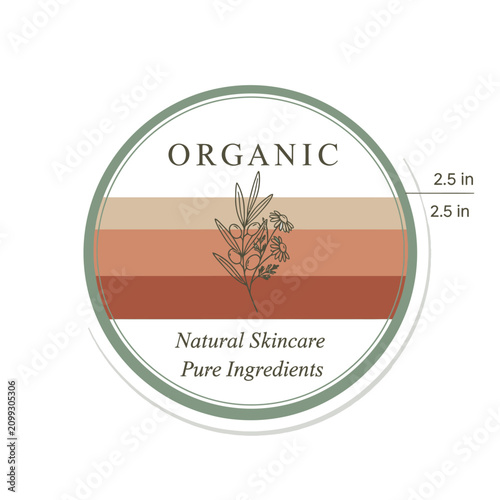 Organic Herbal Skincare Label Template Vector Illustration with Botanical Branch on Circle Sticker Design