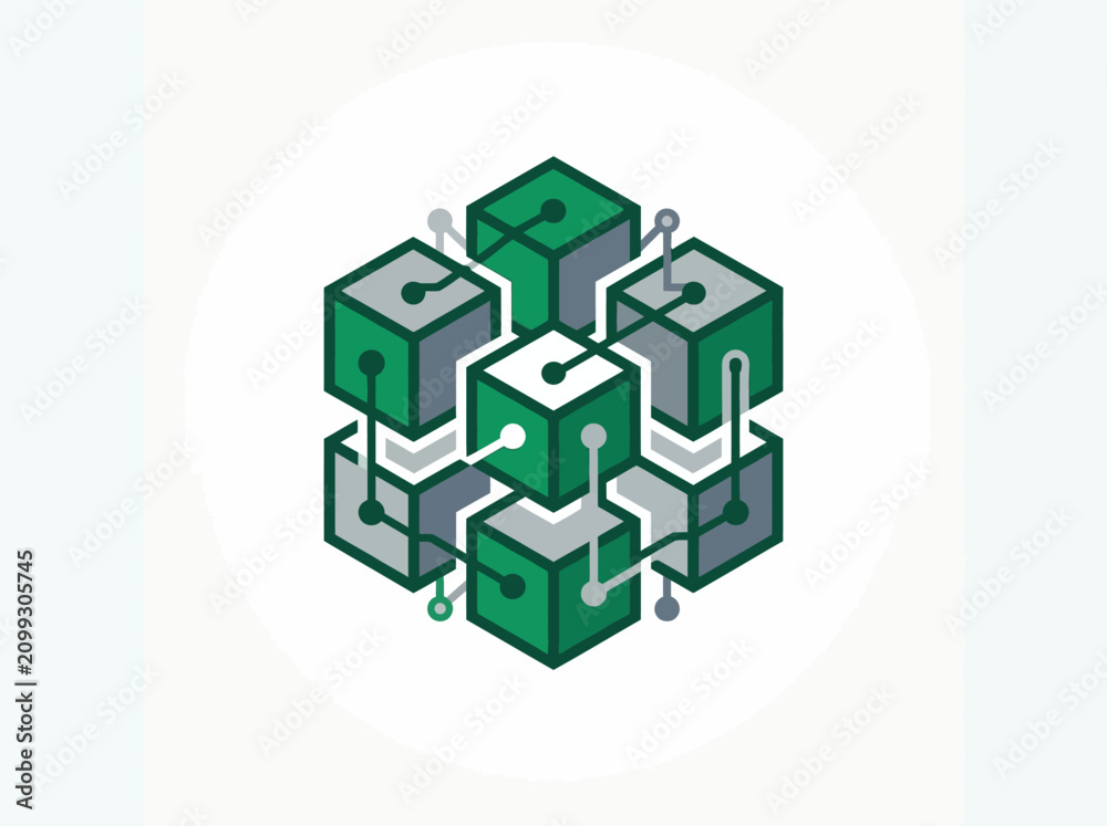 Naklejka premium Innovative Networked Cube Structure Abstract Concept Design