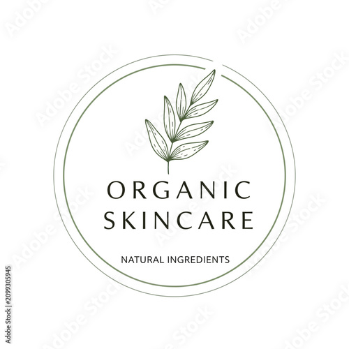 Minimalist Organic Skincare Label Design with Natural Botanical Leaf Illustration for Eco Friendly Beauty Products