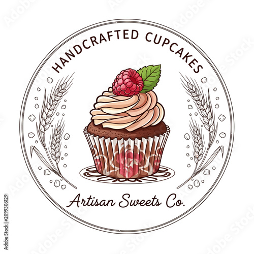 Premium Handcrafted Cupcake Logo and Vintage Bakery Emblem Illustration