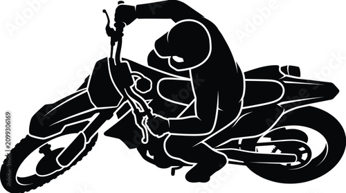 Konstfotografi Motorcycle rider black silhouette racing dynamic high angle view isolated on whi