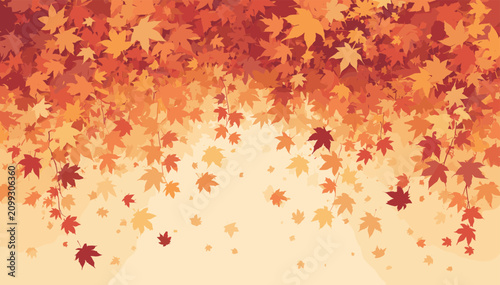Foto Vibrant autumn leaves falling gracefully, creating a warm and inviting seasonal background with a gradient of orange and red hues