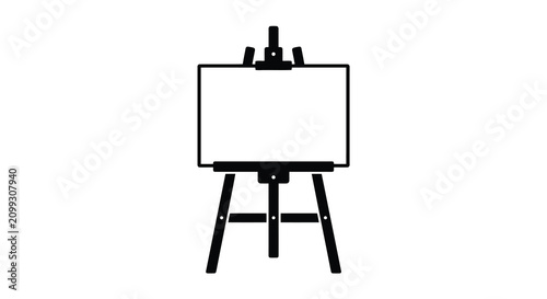 Black silhouette of an artist easel on a white background