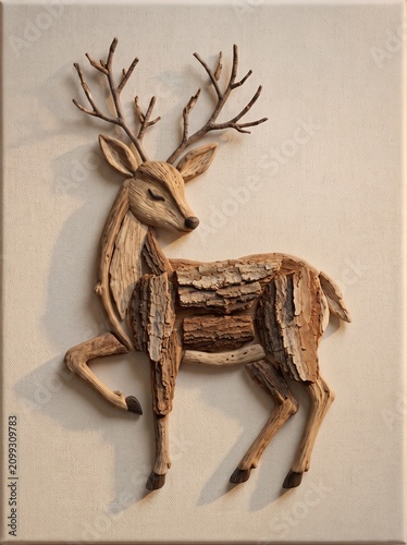Handmade Wooden Deer Wall Art | Rustic Driftwood & Bark Nature Craft | DIY Woodland Home Decor