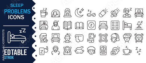 Tableau sur toile Sleep Problems and Bedtime Health Editable Stroke Icons