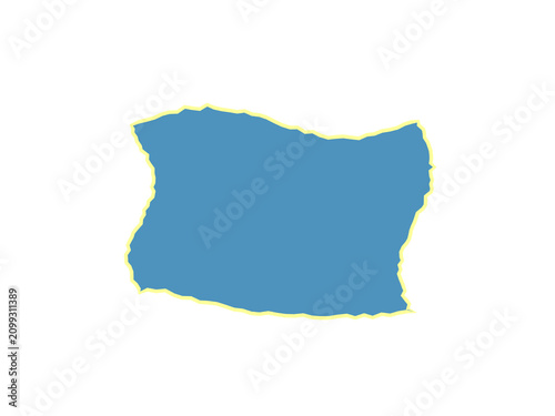 A blue rectangular shape with a yellow border and soft organic edges