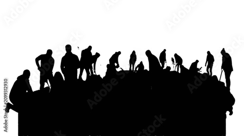 Konstfotografi Silhouette group of people sitting and standing on a hillside isolated on transp