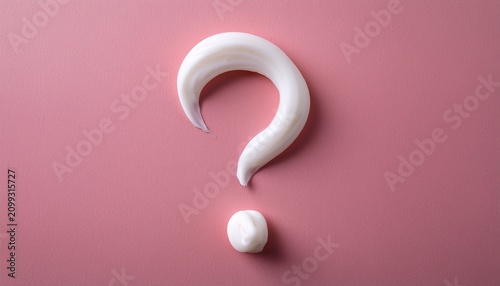 white cream forms question mark on pink background cosmetic product texture uncertainty about skin care choice choice of beauty products