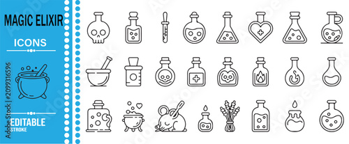 Konstfotografi Witchcraft Potion and Magical Elixir Outline Icons