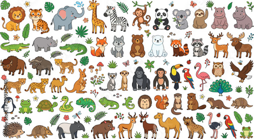 Photography Cute wild animals cartoon clipart mega bundle featuring jungle beast characters