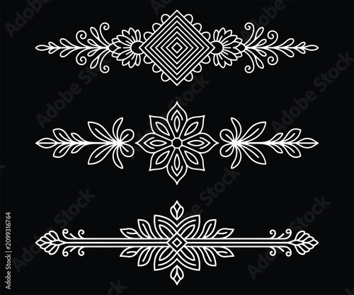 Set of hand drawn floral borders. decorative design elements for invitations and cards.