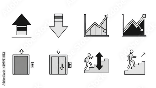 Vector Icon Sheet of Various Up and Down Arrows and Graphs