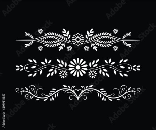Floral dividers with flowers, leaves and ornate decorative elements.