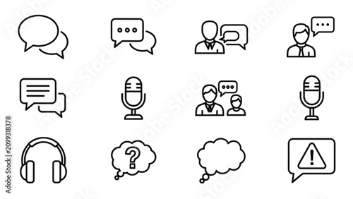 Vector Icon Sheet featuring Communication Symbols and Logos