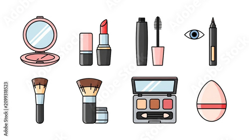 Vector Icon Sheet of Various Makeup Products and Cosmetics Displayed