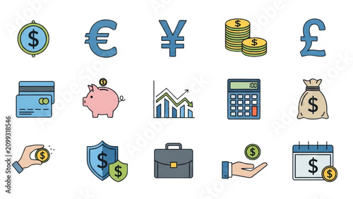 Vector Icon Sheet of Various Business and Finance Symbols