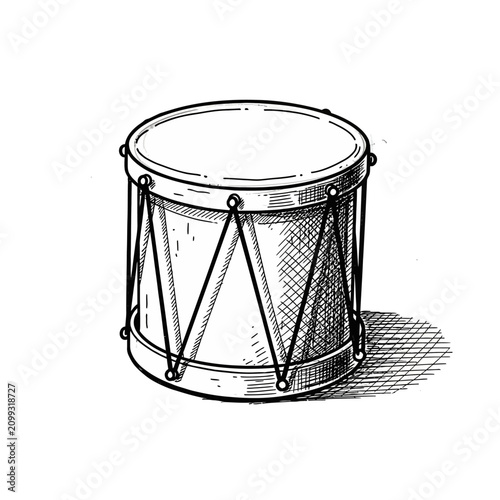 Hand Drawn Classic Musical Snare Drum Illustration Isolated on Plain White Background for Orchestral and Percussion Performance Concept