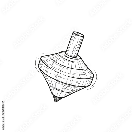 Hand Drawn Sketch of a Spinning Top Toy Illustrating Retro Childhood Playtime Entertainment and Classic Vintage Motion Fun