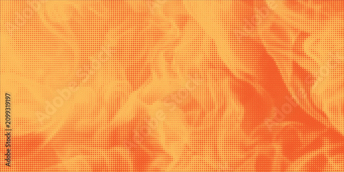Foto Vibrant orange halftone dot pattern over a warm yellow background, ideal for retro and pop art designs
