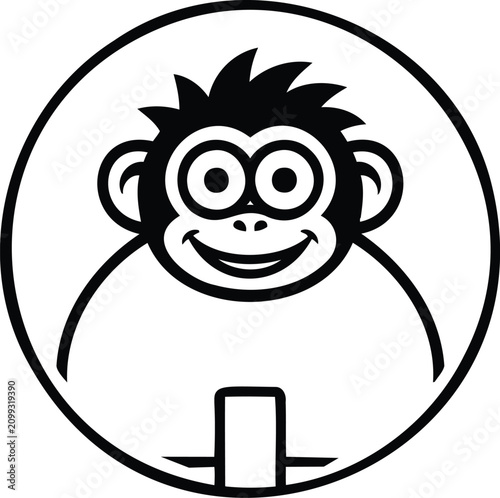 Canvas Print Smiling monkey face in circle with mobile phone graphic illustration