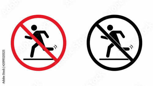 Running Prohibition Signs With Red And Black Circles