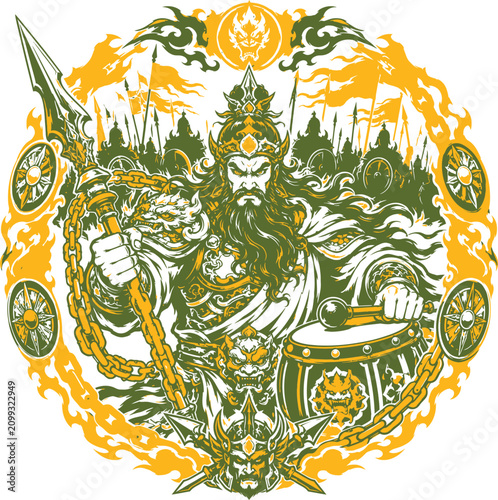 Konstfotografi Ancient War General With Battle Drum Illustration