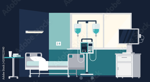 Hospital Room Interior Illustration Of Modern Medical Monitoring And Care Equipment