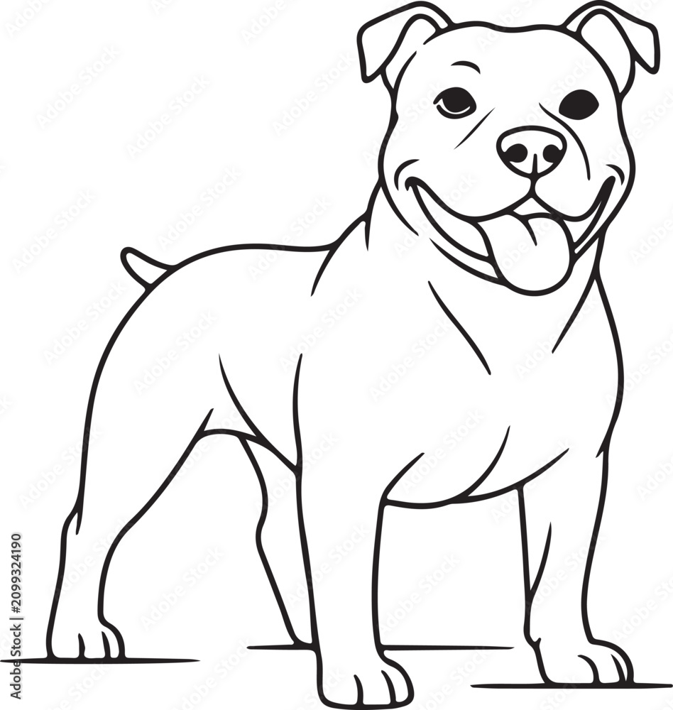 Fototapeta premium Cute Smiling Pit Bull Dog Outline