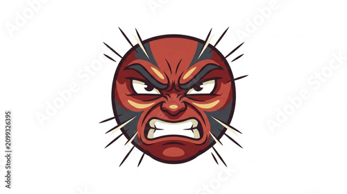 Fotografie Angry red spiky monster face illustration design.
