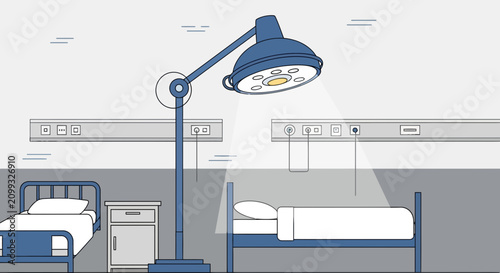 Hospital Room Interior Illustration Of Beds, Lighting, And Medical Equipment