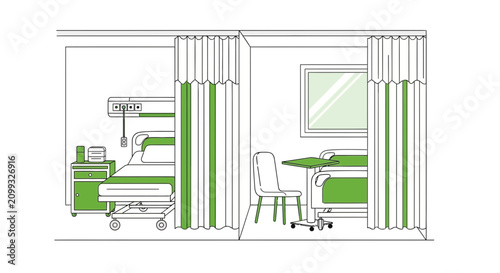 Hospital Room Interior Illustration Of Beds With Curtains And Minimalist Design