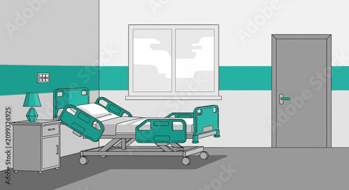 Hospital Room Interior Illustration Of Bed, Window, And Minimalist Design