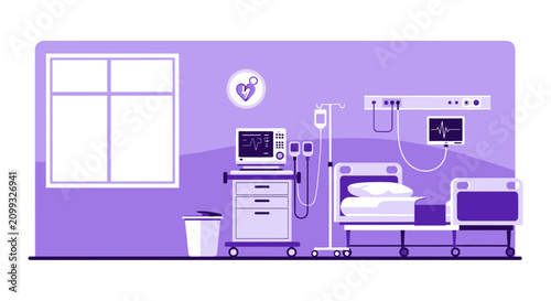 Hospital Room Interior Illustration Of Beds, Monitoring Devices, And Diagnostic Equipment