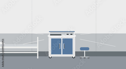 Hospital Room Interior Illustration Of Bedside Cabinet And Simple Medical Furniture