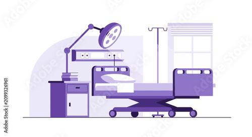 Hospital Room Interior Illustration Of Bed, Lamp And  Medical Equipment