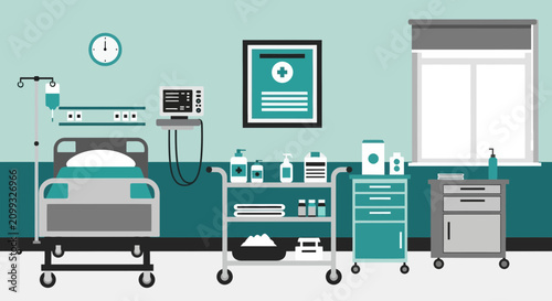 Hospital Room Interior Illustration Of Bedside Equipment and Medical Supplies