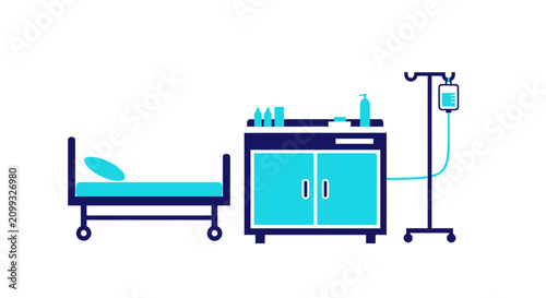 Hospital Room Interior Illustration Of Bedside Cabinet, And Intravenous Infusion Stand