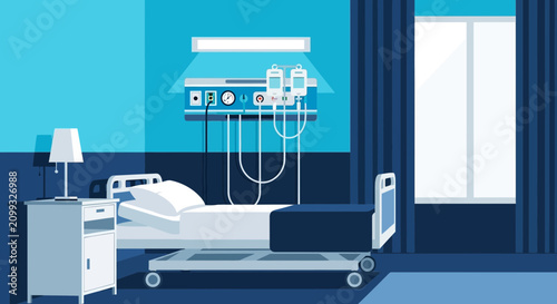 Hospital Room Interior Illustration Of Bedside Lamp Hospital Equipment And Window View