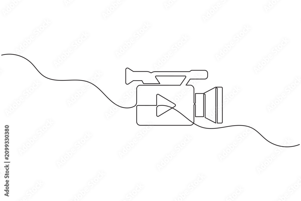 Obraz premium Video camera with play button symbol continuous one line drawing minimal outline vector illustration