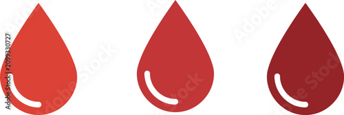 Three red blood drop icons medical illustration for health and biology concepts