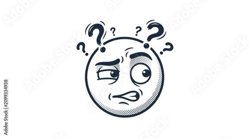 Картината върху платно Confused cartoon face with question marks above head.