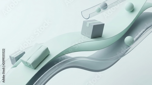 Matte parcels on abstract curved logistics conveyor background