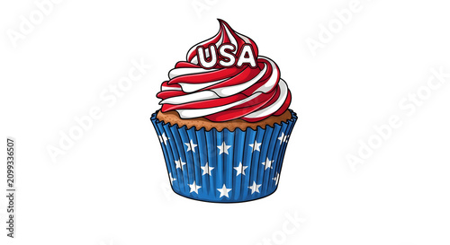 Patriotic american cupcake with usa flag frosting isolated on transparent background
