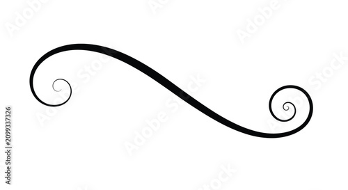 Elegant black calligraphic flourish swirl divider isolated on a clean white background for decorative designs.
