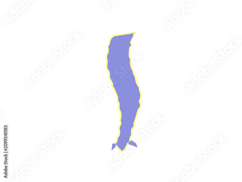 Quadro su tela A single blue leaf shape with a yellow border and small tip appendages