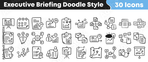 Fotografie Hand drawn collection of various executive business briefing doodle icons