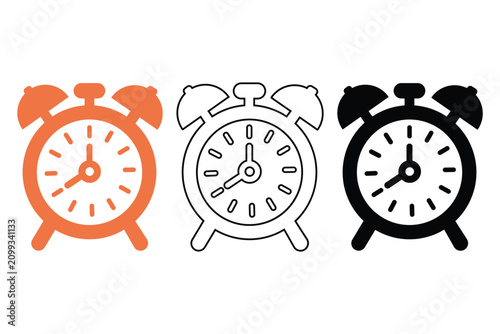 Tableau sur toile Three alarm clocks with different color styles isolated transparent background