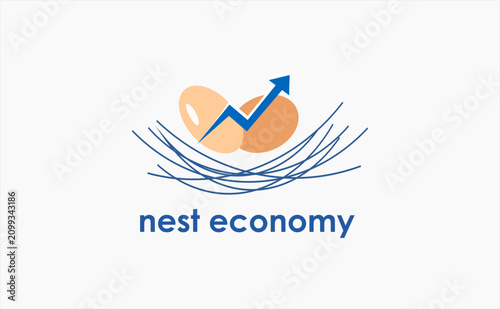 Nest Economy Logo Design Vector with Bird Nest Eggs Growth Arrow Financial Investment Business Success Startup Branding Modern Icon Illustration
