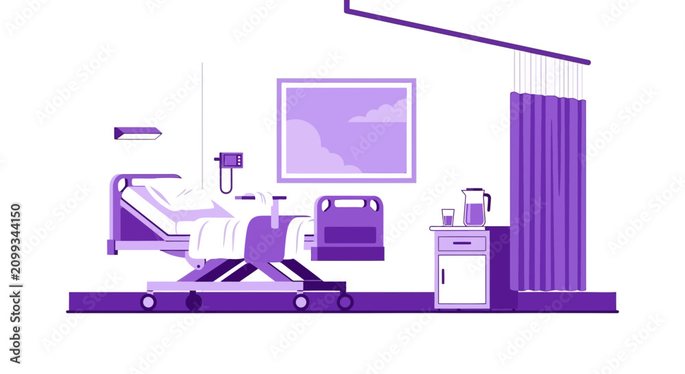 Fototapeta premium Hospital Room Illustration Depicting Recovery, Healing, And Medical Care in Minimalist Style