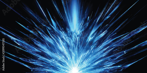 Canvastavla Abstract starburst explosion of blue light on black with explosion abstract back